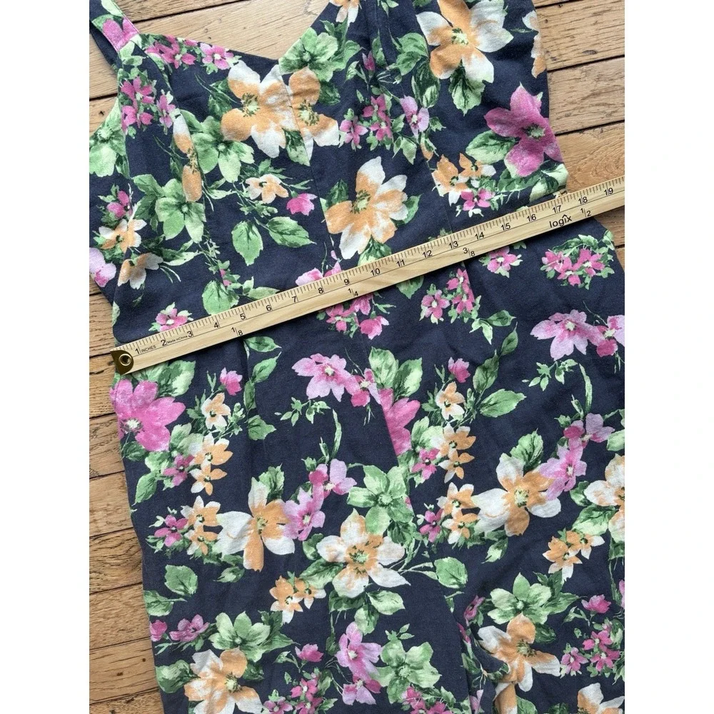 Old Navy Women's Linen Blend Blue Floral Tank Jumpsuit sz XL Romper Jumper - Picture 6 of 10